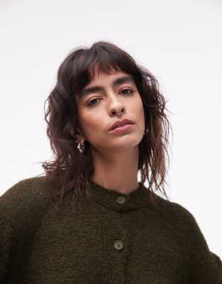 Asos Design Knit Cardigan With Wool And Exposed Seams In Green