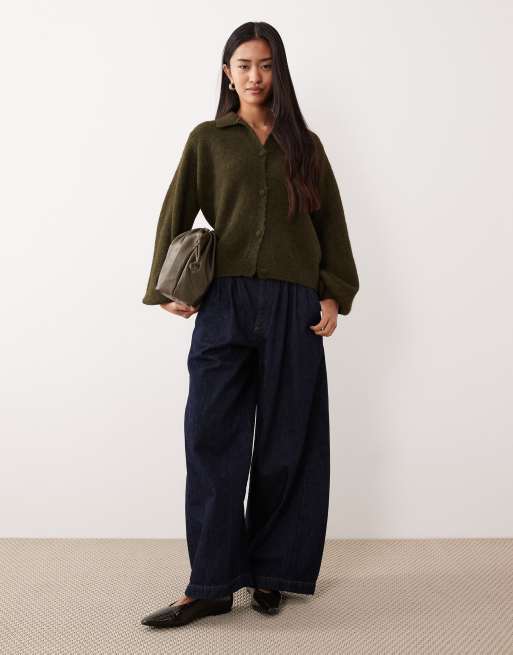 ASOS DESIGN knit cardigan with wool in khaki