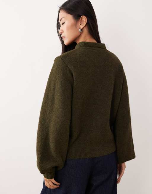 ASOS DESIGN knit cardigan with wool in khaki