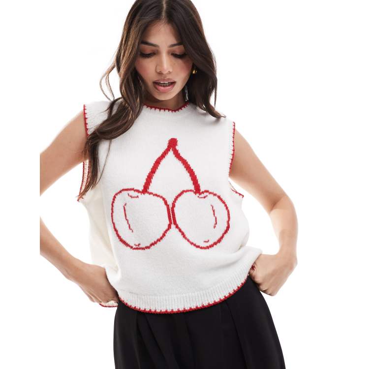 ASOS DESIGN knit cherry tank top in ivory | ASOS