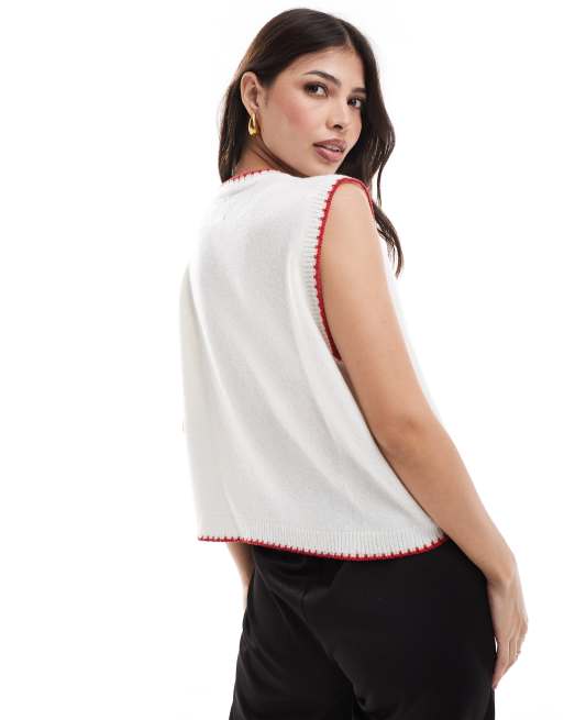 ASOS DESIGN knitted cherry tank top in ivory