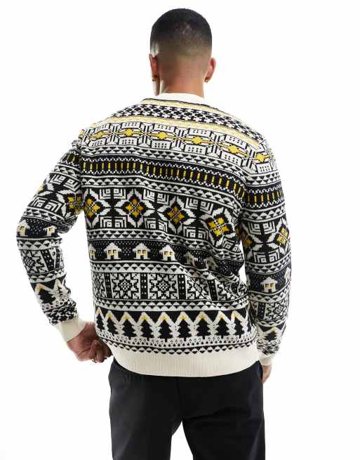 ASOS DESIGN knit Christmas sweater in black fairisle pattern ASOS