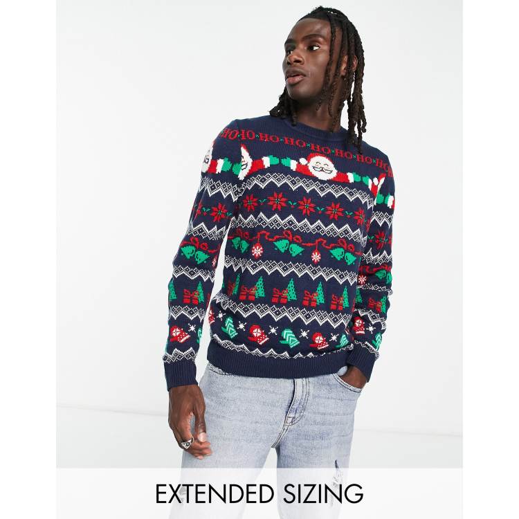 ASOS Design Knit Christmas Sweater with Robin & Dinosaur design-Multi