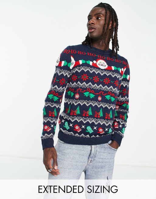 ASOS DESIGN knit Christmas sweater with santa fairisle in blue ASOS