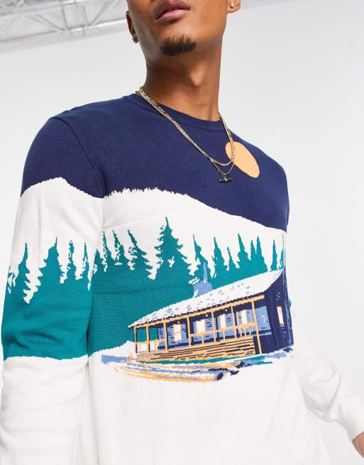 ASOS DESIGN knit Christmas sweater with snow scene, 3 of 4