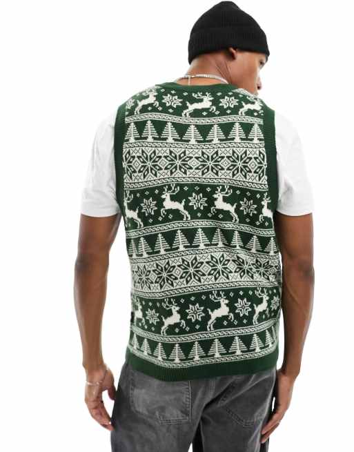 ASOS DESIGN knit Christmas tank in green fairisle pattern ASOS