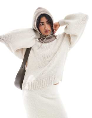 knit chunky oversized sweater in ecru-White