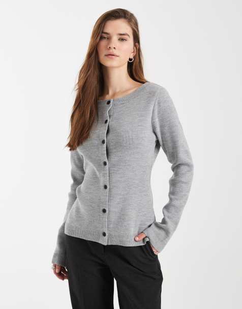 ASOS DESIGN knit cinch boat neck cardigan in gray - view 1