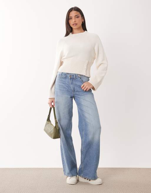 ASOS DESIGN knit cinched button up sweater in ecru, 2 of 4