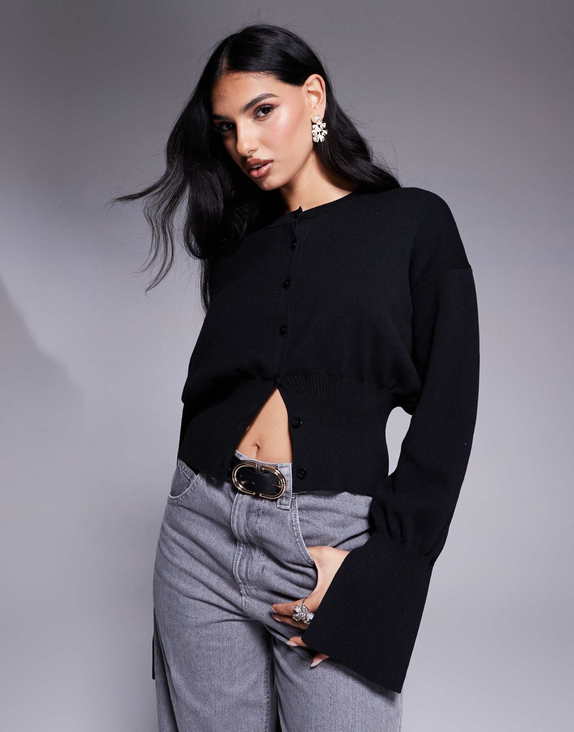 asos design knit cinched cardigan in black