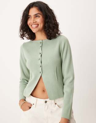 knit cinched cardigan in sage green