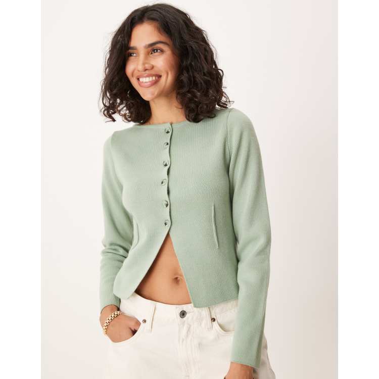 Knitted Cardigan Sage Green Cardigan Womens Womens Clover Cropped