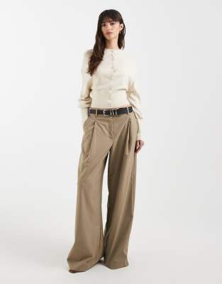 Asos Design Knit Cinched Cardigan With Balloon Sleeves In White