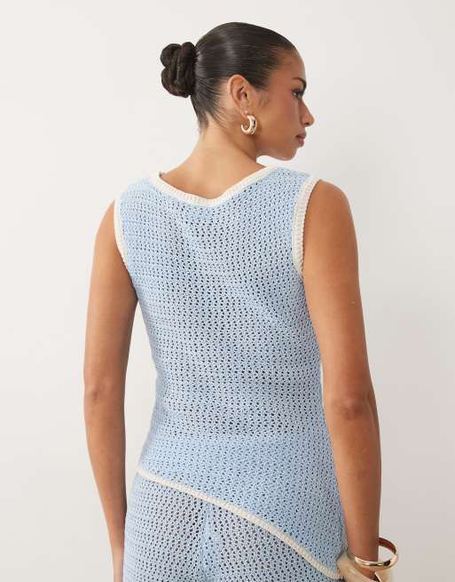 ASOS DESIGN knit cinched crochet asymmetric top in blue - part of a set, 4 of 4
