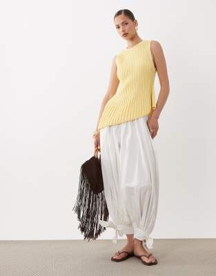 Asos Design Knit Cinched Pleated Asymmetric Top In Yellow