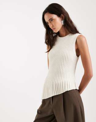 Asos Design Knitted Cinched Pleated Asymmetric Top In White