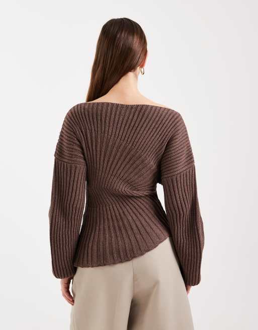 ASOS DESIGN knit cinched pleated sweater in brown, 4 of 4