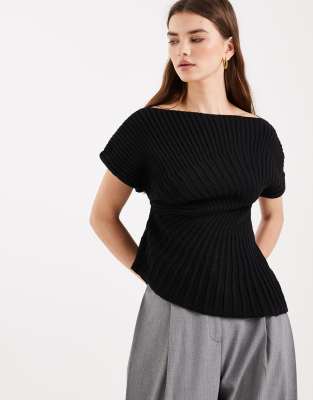 Asos Design Knit Cinched Pleated Top In Black