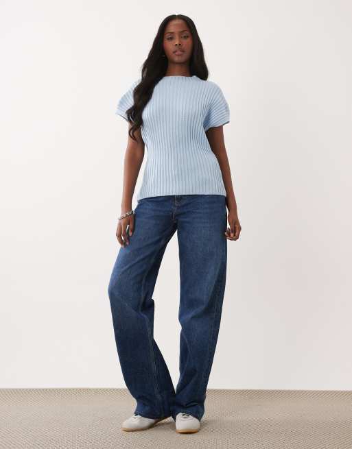 ASOS DESIGN knit cinched pleated top in blue, 2 of 4