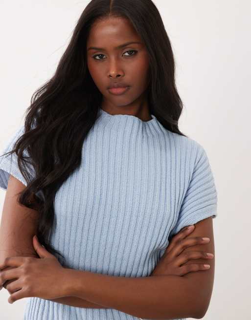 ASOS DESIGN knit cinched pleated top in blue, 3 of 4