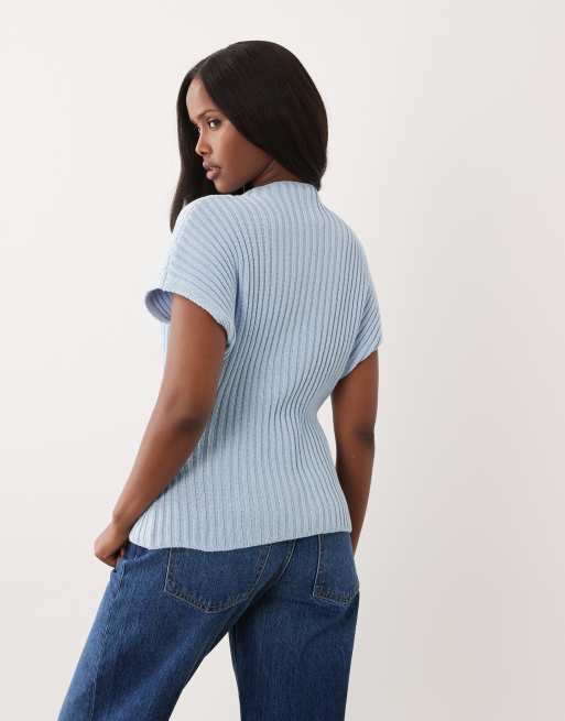 ASOS DESIGN knit cinched pleated top in blue, 4 of 4