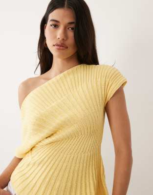 Asos Design Knit Cinched Pleated Top In Yellow