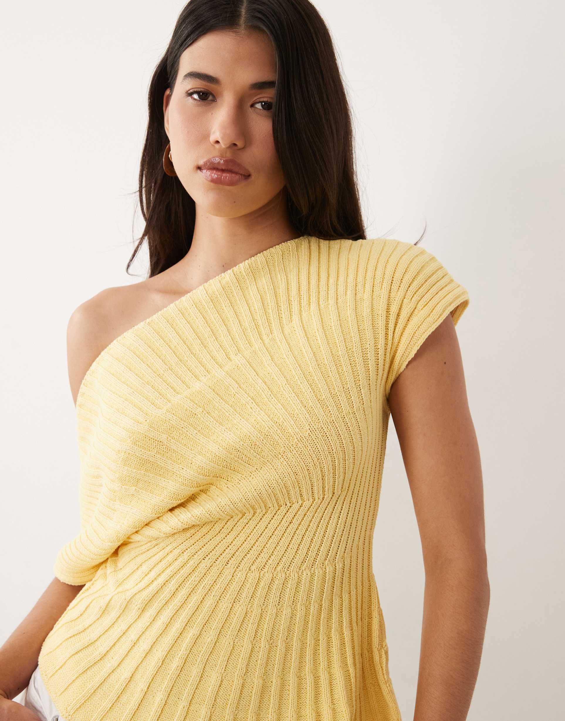 asos design knit cinched pleated top in buttermilk yellow