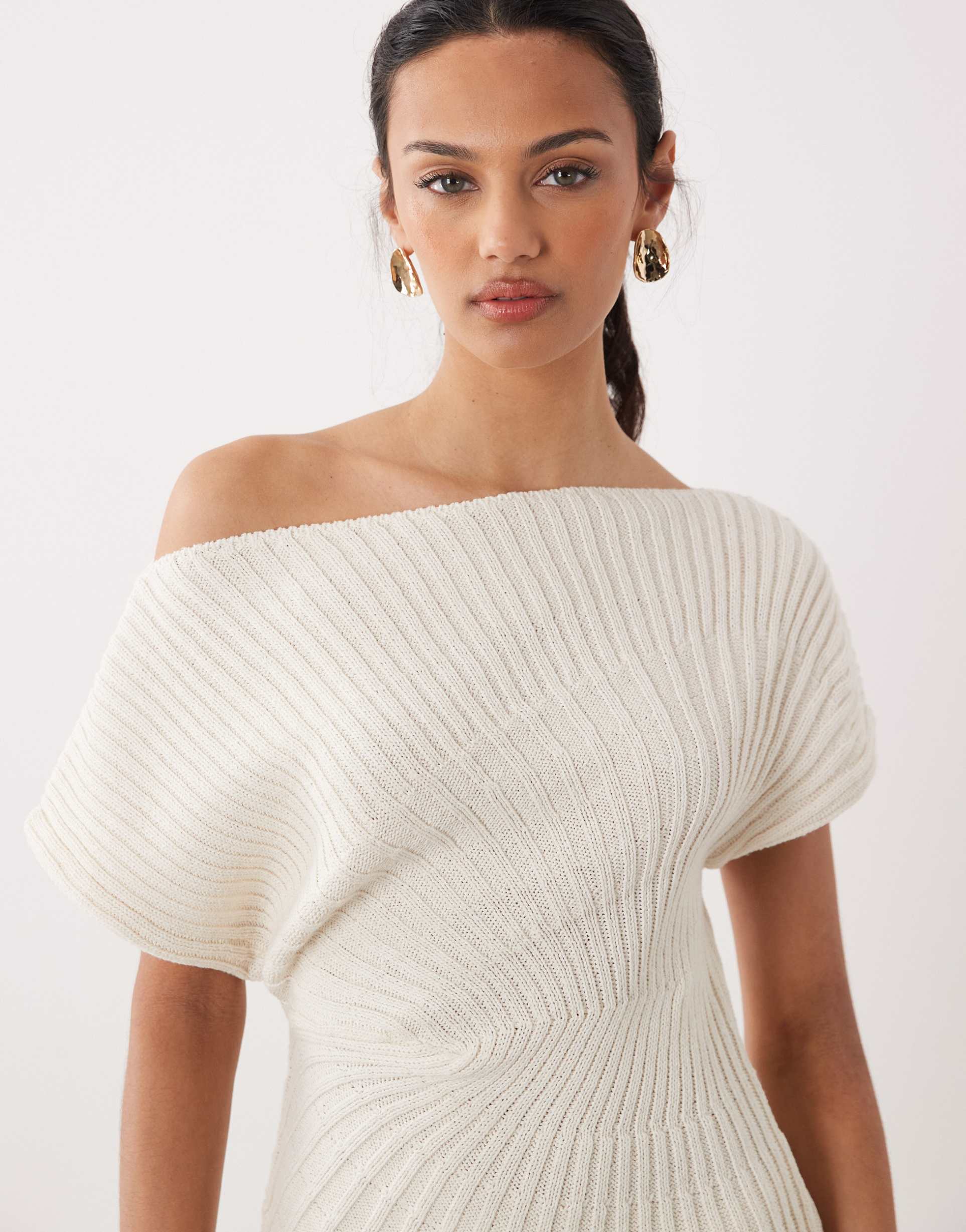 asos design knit cinched pleated top in ecru