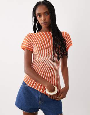 Asos Design Knit Cinched Pleated Top In Orange