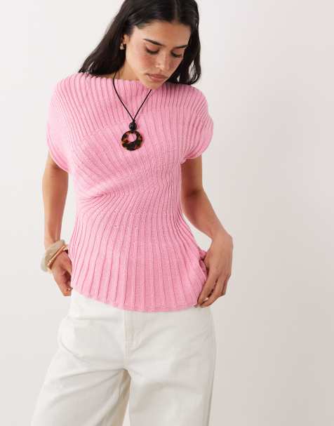 ASOS DESIGN knit cinched pleated top in pink - view 1