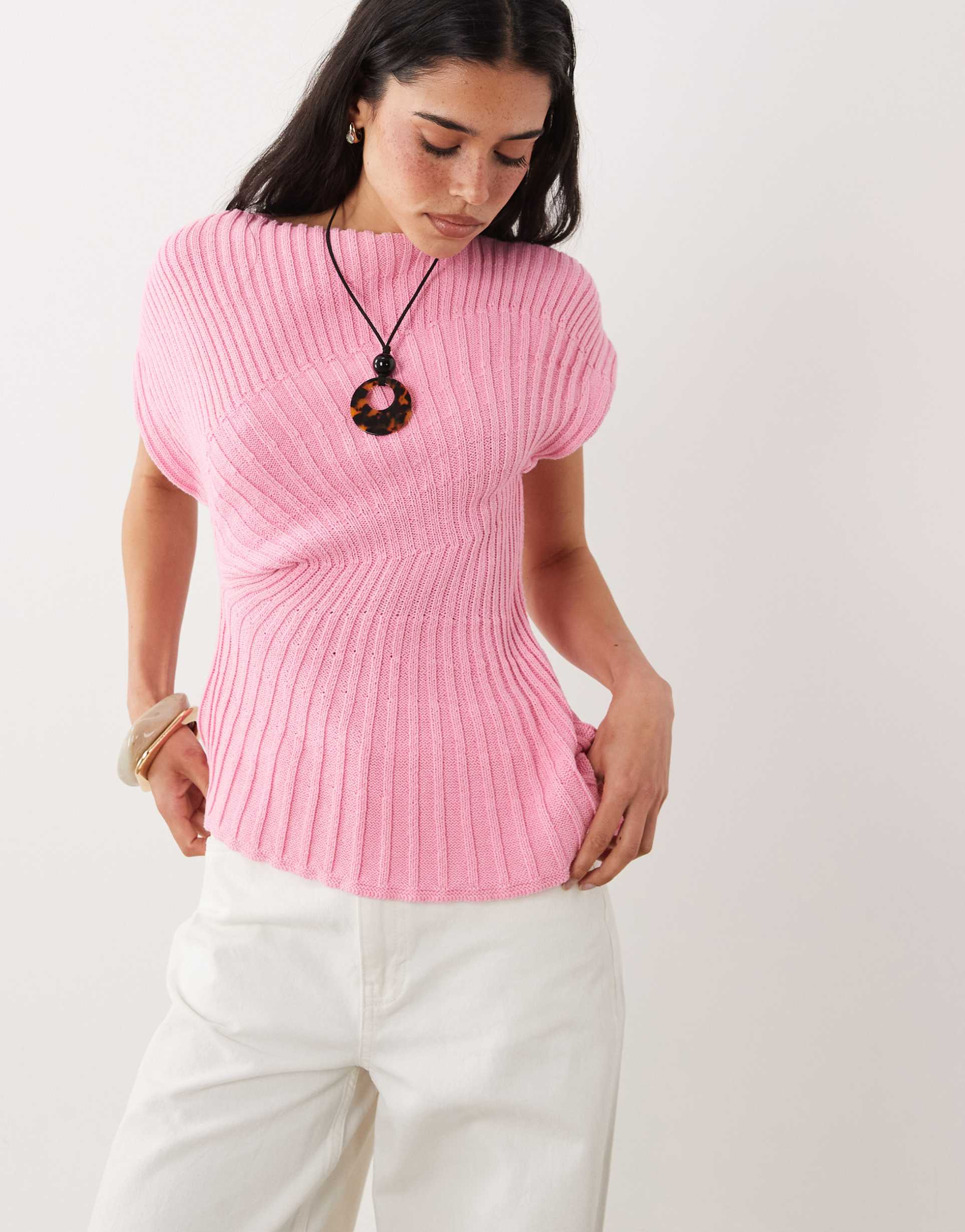 asos design knit cinched pleated top in pink
