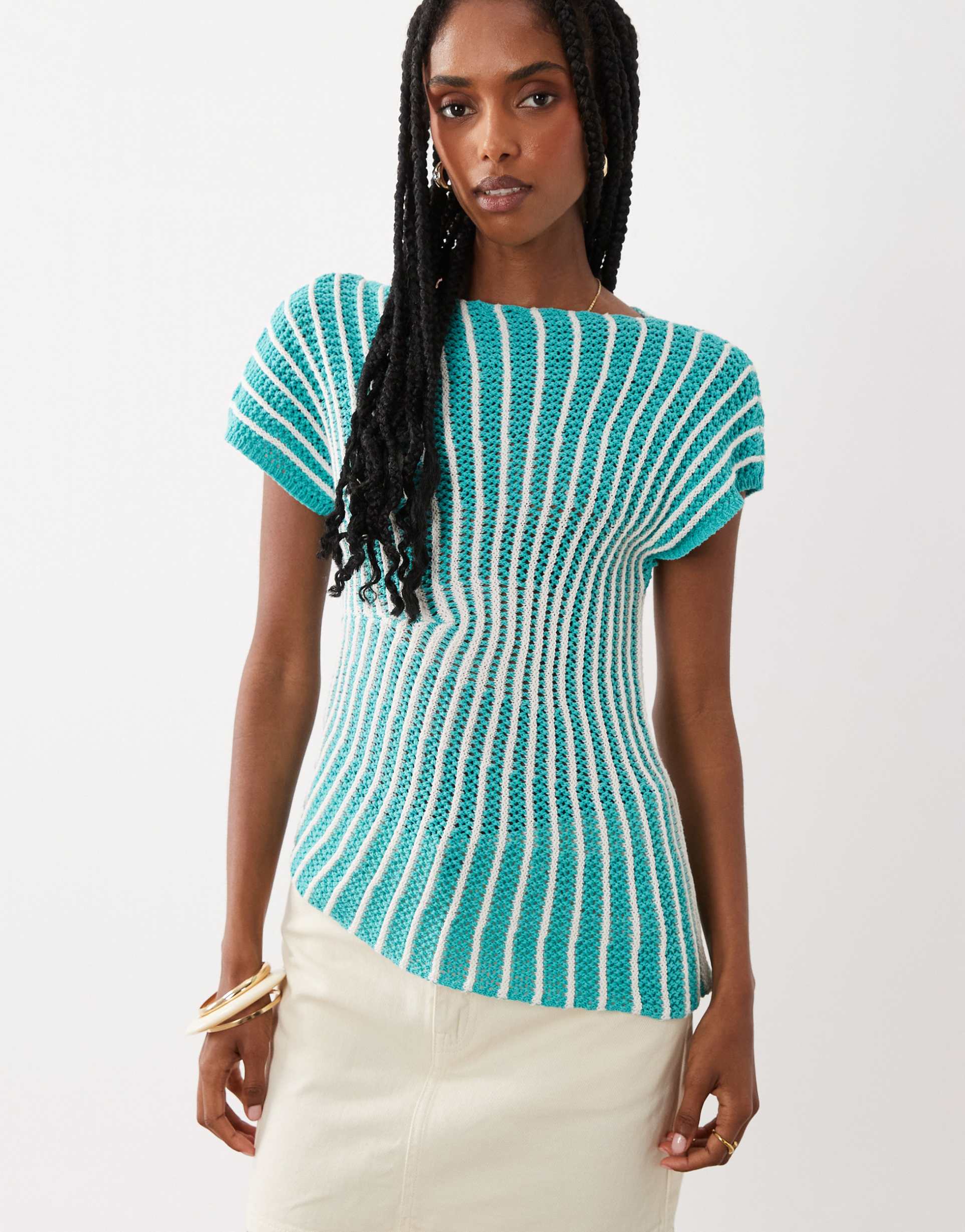 asos design knit cinched pleated top in teal