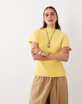 Asos Design Knit Cinched Pleated Top In Yellow