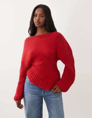 ASOS DESIGN knit cinched waist pleated sweater in red