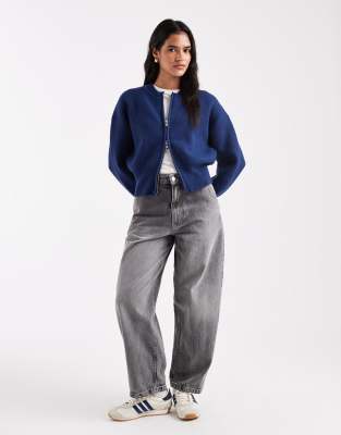 Asos Design Knit Clean Zip Up Sweater In Blue