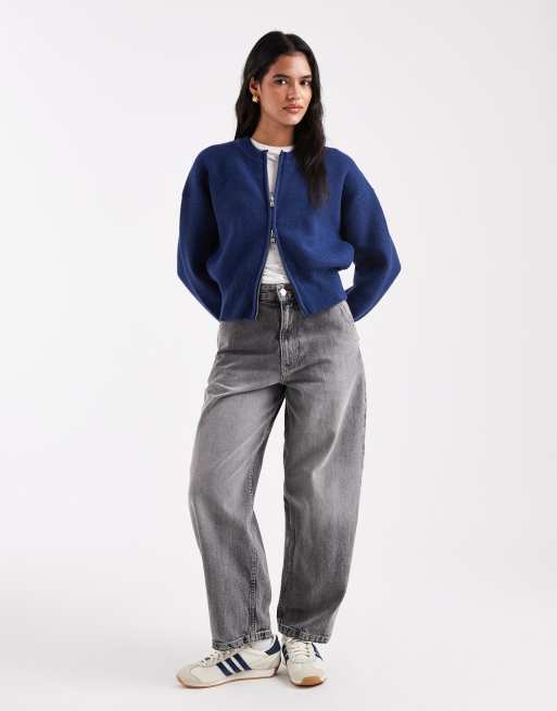 ASOS DESIGN knit clean zip up sweater in navy