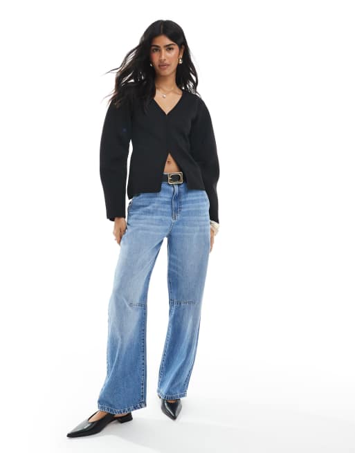 ASOS DESIGN knit cocoon sleeve cinch cardigan in black