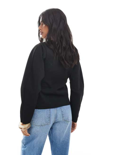 ASOS DESIGN knit cocoon sleeve cinch cardigan in black
