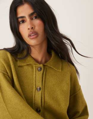 ASOS DESIGN knit collar shirt cardigan with seam detailing