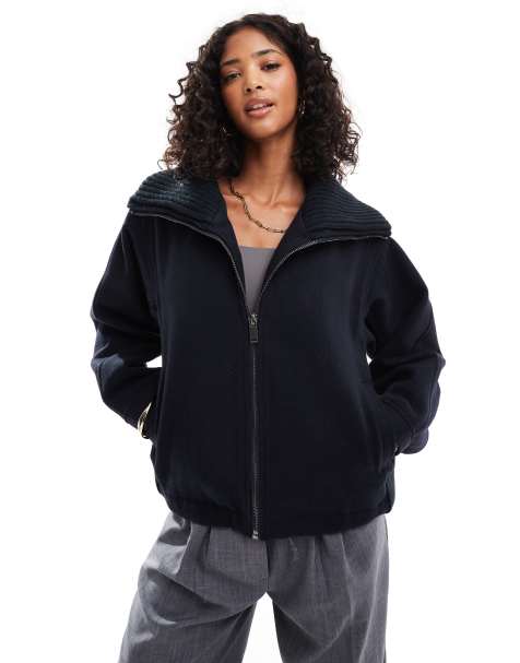 ASOS DESIGN knit collar short coat in navy - view 1