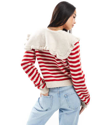 Asos Design Knit Collared Cardigan In Multi