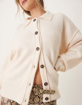 トップス Time is on NEW MIX COLLARED CARDIGAN Time is on NEW MIX COLLARED CARDIGAN