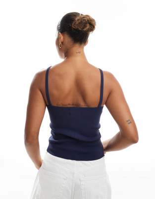 Asos Design Knit Compact Cami Top In Navy