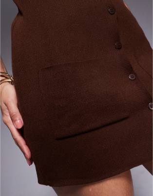 Asos Design Knit Compact Mini Dress With Patch Pockets In Brown