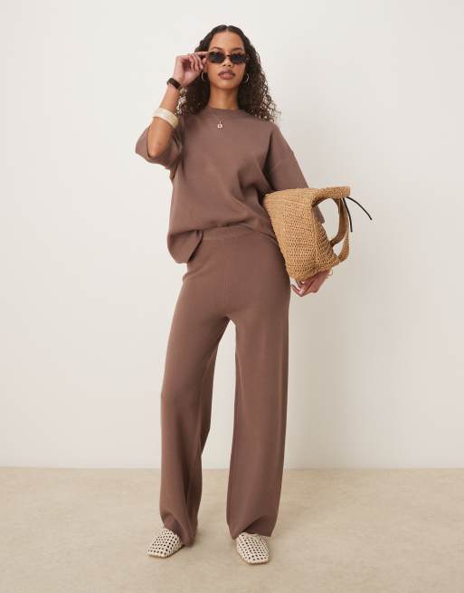 ASOS DESIGN knit compact pants in mocha - part of a set