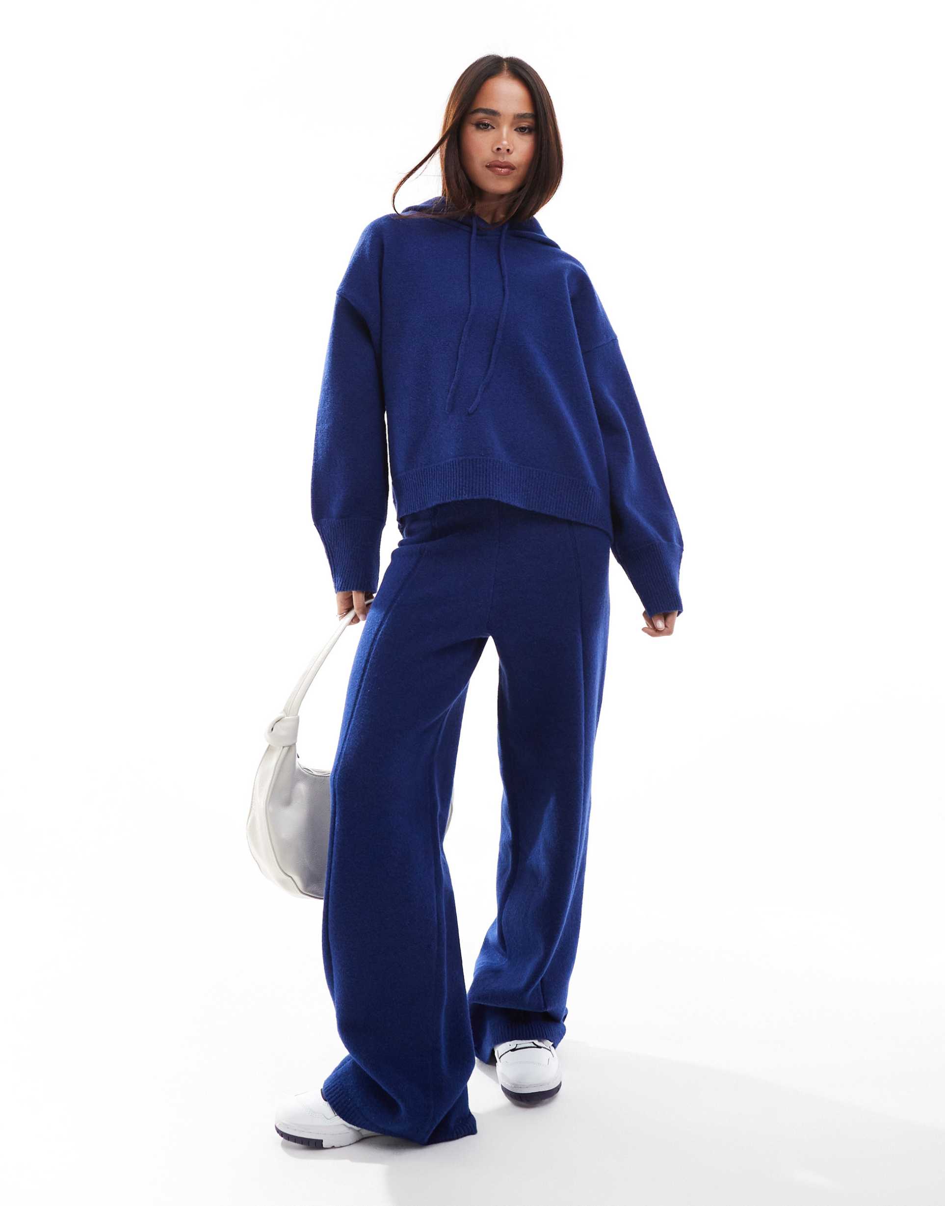 asos design knit compact pants in navy - part of a set