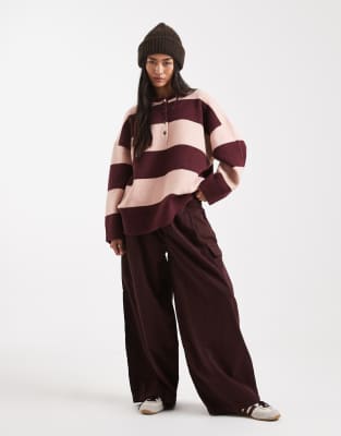 Asos Design Knit Compact Polo Shirt In Burgundy