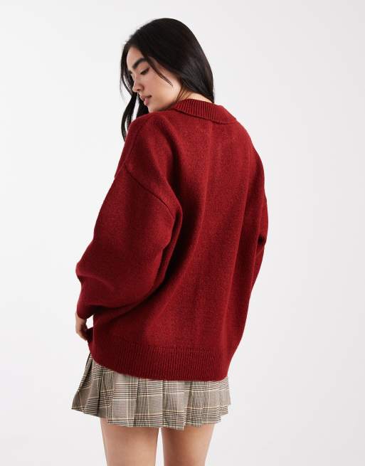ASOS DESIGN knit compact polo shirt in burgundy
