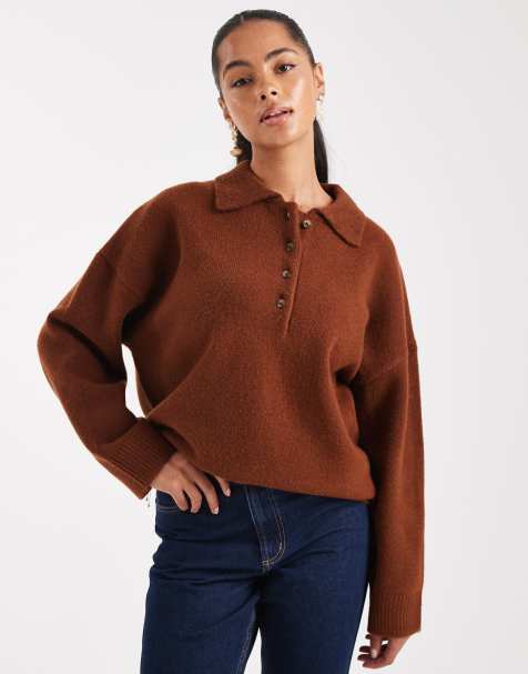 ASOS DESIGN knit compact polo shirt in rust - view 1