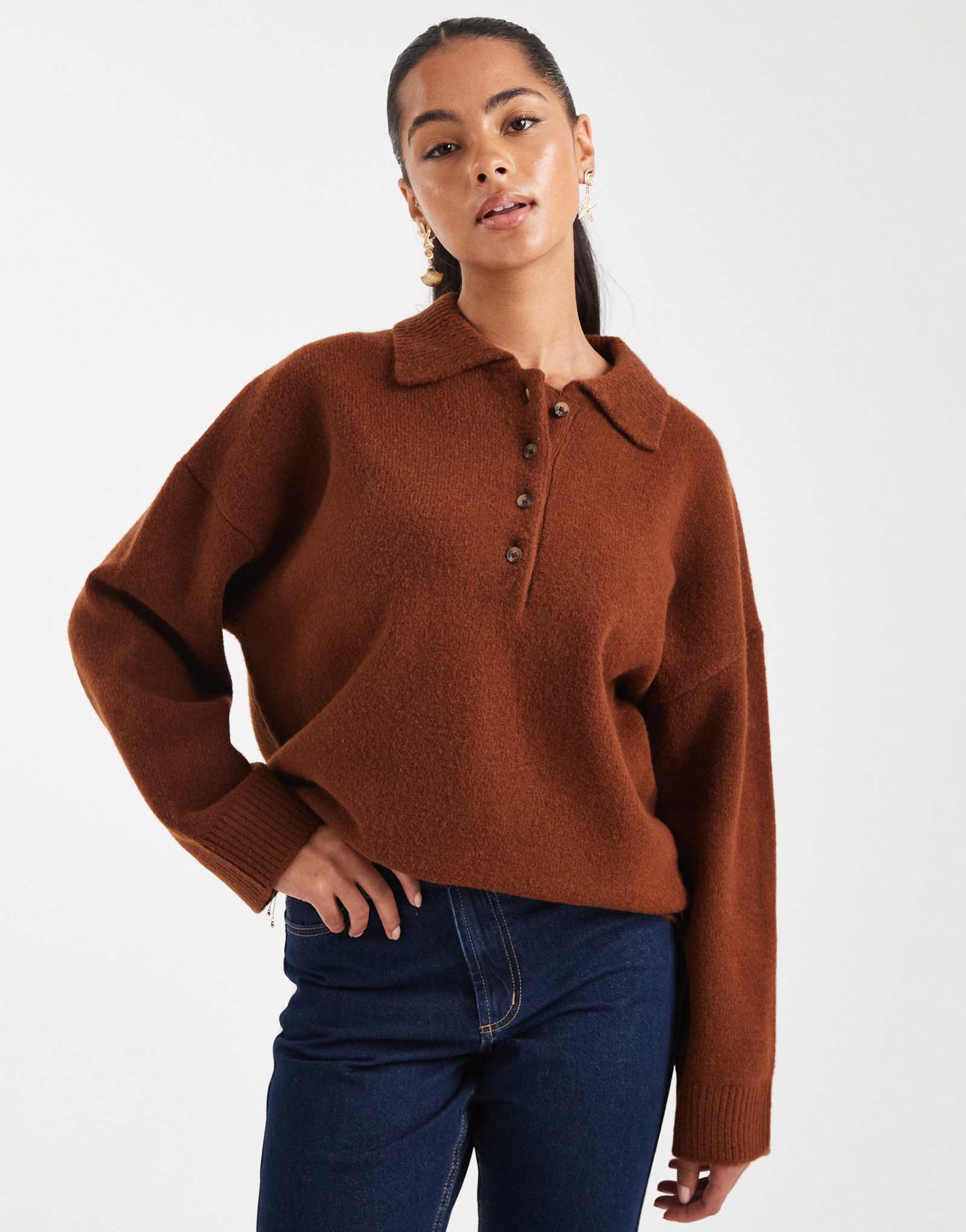 Компактная трикотажная рубашка-поло ASOS DESIGN цвета ржавчины